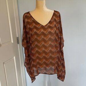 Chevron Patterned Fall Colors Sheer Overlay Women's Top